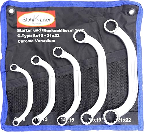 Doppelringschlüssel Satz 5 tlg C-Form 8-22 mm Ringschlüssel gebogen Zwölfkant - Cheap-Us