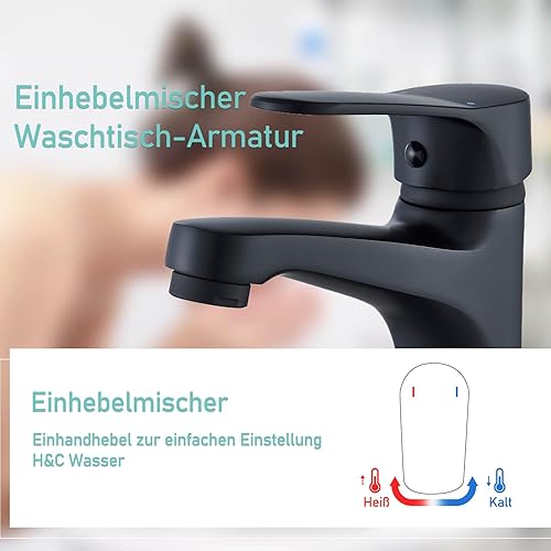 JUNSOTTOR Niederdruck Armatur Bad Schwarz Wasserhahn Bad Waschtischarmatur Einhebel aus Messing Mischbatterie Kurz - Cheap-Us