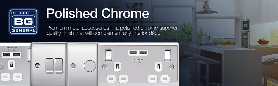 Schalter, Sicherung, Sicherungsschalter, Chrom poliert, bg Electric, Luceco