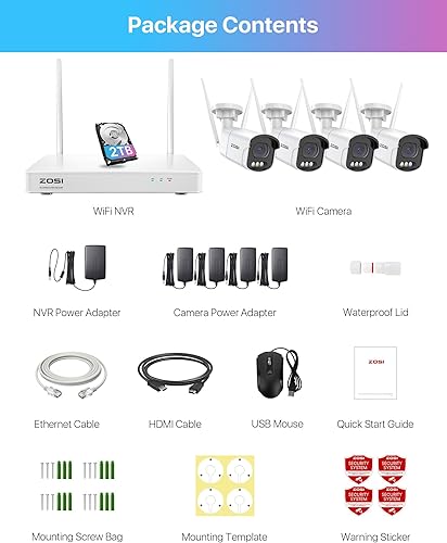 ZOSI 4MP WLAN Überwachungskamera Set Aussen, 4X WiFi Kamera Outdoor Set, 8CH 2.5K NVR mit 2TB Festplatte, Personen- und Fahrzeugerkennung, Spotlight Warnung - Cheap-Us