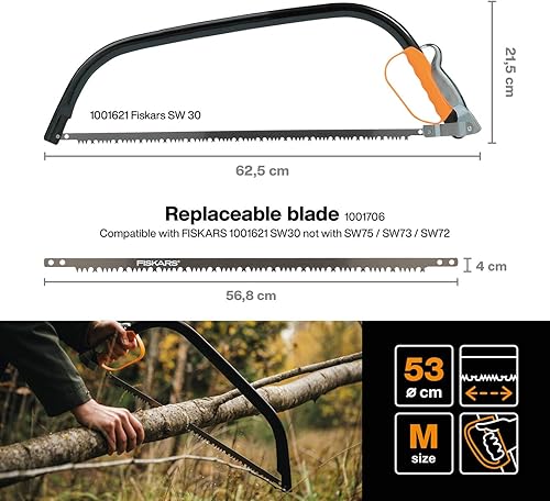 Fiskars Bügelsäge mit feststehendem Blatt für feuchtes Holz, Länge: 70 cm (24 Zoll), Inklusive Sägeblattschutz, Hochwertiger Stahl, Schwarz/Orange, SW31, 1000615 - Cheap-Us
