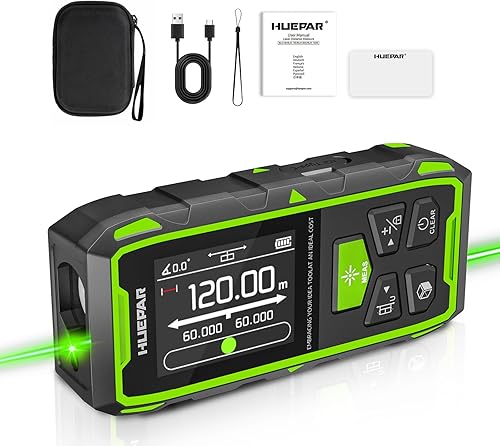 Daul Laser Entfernungsmesser, Huepar 120M Grün Laser Messgerät Entfernungsmesser mit Laser, hintergrundbeleuchtetem LCD, Messung von Entfernung, Fläche und Volumen und pythagoreischem Modus - Cheap-Us