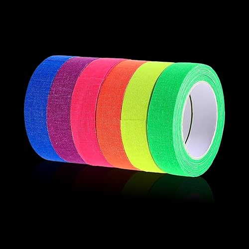 Thinp 6 Rollen Neon Klebeband Schwarzlicht,Fluoreszierendes Klebeband Wasserfest,Leuchtendes Band Selbstklebend,Markierungsband,Warnband Phosphorband,für Treppen Wänden Bühnenbedarf Partydeko-5mx15mm - Cheap-Us