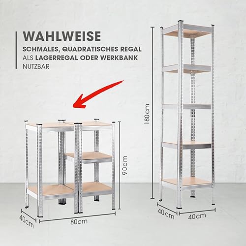 EASYmaxx Schwerlastregal 40x40x180 cm | 875 kg Traglast, 175 kg pro Ebene | Regal und Werkbank | Kellerregal, Lagerregal mit 5 verstellbaren Ablagen | Für Keller, Garage, Hobbyraum, Werkstatt - Cheap-Us