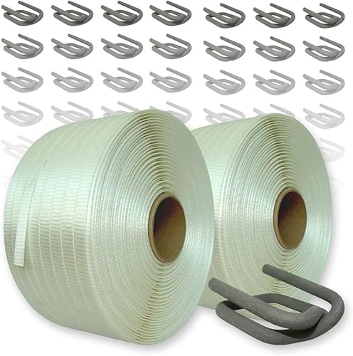 2 Rollen gewebtes HD Umreifungsband 19 mm + 300 Metallklemmen Umreifungsset - Cheap-Us