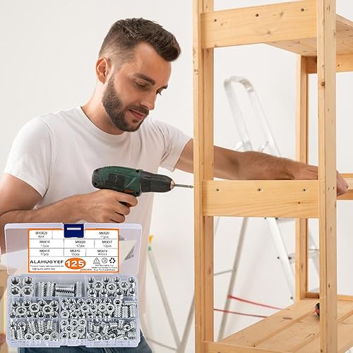 125 Stk Einschraubmuttern M5 M6 M8 M10 Einschraubmuffen, Gewindeeinsatz Holz, Gewindeeinsätze Gewindebuchsen, Innensechskant Schraube Muttern Rampmuffe Kohlenstoffstahl für Holzmöbel - Cheap-Us