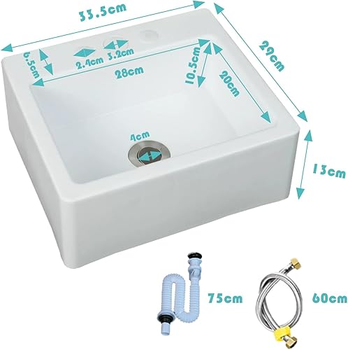 TYTFTDLD Weißes Kunststoff gebogenes quadratisches Waschbecken mit vier Ecken Badezimmer Waschbecken mit wandhängendem einschließlich Legierungshahn und Wasserrohr 33.5 * 29 * 13cm[Gerade] - Cheap-Us