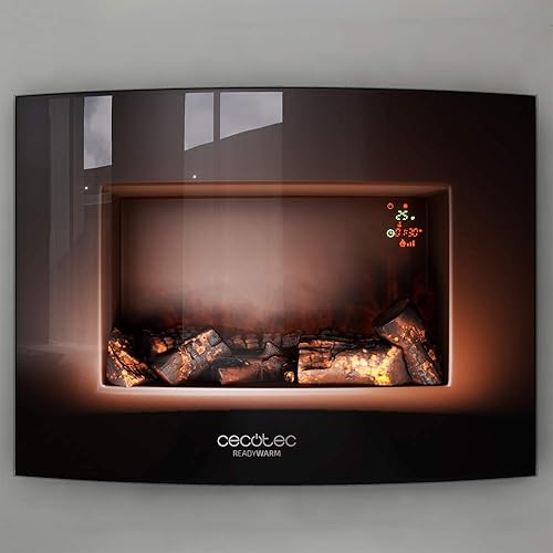 Cecotec Elektrischer Kaminofen mit Fernbedienung Ready Warm 2200 Curved Flames. 22', 2000 W mit 2 Leistungsstufen, Gekrümmte Anzeigetafel aus gehärtetem Glas, 2 LED-Lichter, 20 m2 - Cheap-Us