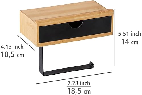 WENKO Toilettenpapierhalter Mod. Bambusa mit Ablage aus Bambus und Schublade, inkl. Befestigungsmaterial, Natur/Schwarz - Cheap-Us