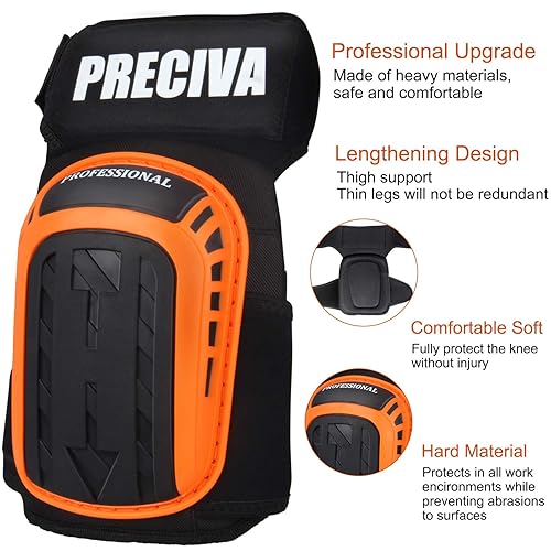 Preciva Knieschoner Professionell, robust, Schaumstoffpolsterung, mit bequemem Gelkissen und verstellbaren Gurten zum Arbeiten, Gärtnern und Konstruktionsarbeiten (orange) - Cheap-Us