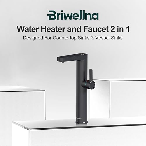 Briwellna Instant Hot Water Tap for Bathroom, Tankless Electric Water Heater Tap, Electric Tap with Digital Display Fast Heating Water Sink Tap(Black) - Cheap-Us