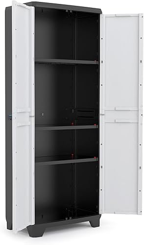 Keter Linear Kunststoffschrank, hoch, hellgrau/schwarz/blau, 68 x 39 x 173 cm - Cheap-Us