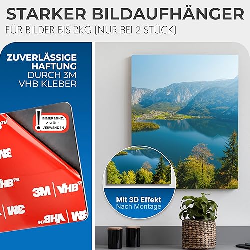 PEARWAY Bilderhaken Selbstklebend extra stark I ORIGINAL 3M Kleber I Bilder Aufhängen ohne Bohren I Bildaufhänger Selbstklebend für Acrylglasbilder I Klebehaken Bilder I Bilderhalter 4x4 (4er Set) - Cheap-Us