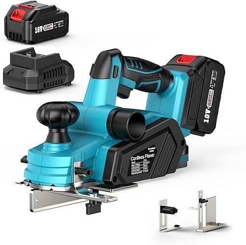 Seesii Kabelloser Elektrohobel mit 5,0 Ah Batterie, Einstellbare Tiefe von 1/8 Zoll, Bürstenloser Motor – Leistungsstarker Elektrischer Akku-Hobel für Holz - Cheap-Us