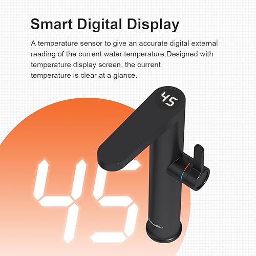 Briwellna Instant Hot Water Tap for Bathroom, Tankless Electric Water Heater Tap, Electric Tap with Digital Display Fast Heating Water Sink Tap(Black) - Cheap-Us