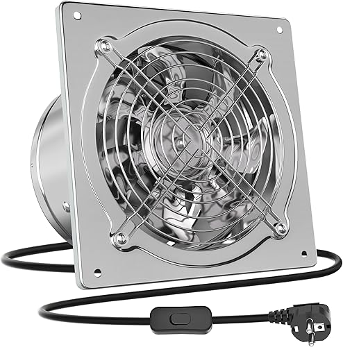 HG Power Abluftventilator 150mm Badlüfter Leiser 525m³/h mit Rücklaufklappe Leistungsstarke Metall Wandventilator mit EU-Stecker für Küche Badezimmer Garage Untergeschoss, Silber - Cheap-Us