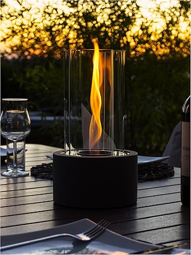 Firell Bioethanol Tischkamin aus massivem Beton - Ethanol Tischfeuer Indoor & Outdoor | Feuersäule wärmend mit über 2h Brenndauer | Sicheres Tisch Kamin Feuer für Wohnzimmer Terrasse Garten Balkon - Cheap-Us