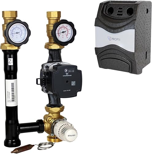 ENVIRON- Heizkreispumpengruppe EN002 DN25 mit Hocheffizienzpumpe, Drei-Wege-Mischer und Thermostatkopf 20-70°C | Made in Germany | Heizung Fußbodenheizung (Environ Ecostar 25/6) - Cheap-Us