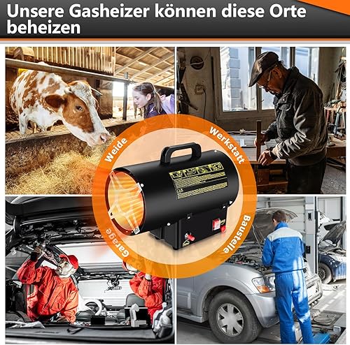 Tubiaz 10KW Edelstahl Gasheizgebläse Gasheizer Heizkanone Gasofen Gasheizofen inkl. 0,73 kg/h Gas Verbrauch und 320 m³/h Luftdurchsatz, Gas Heizung, Heizlüfter - Cheap-Us