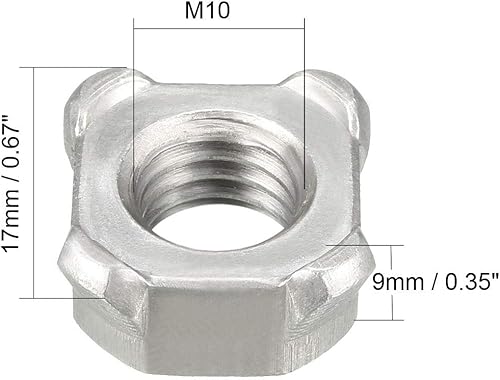 sourcing map Packung mit 20 Schweißmuttern M10 Quadrat UNC grob Kohlenstoffstahl Akkuschrauber Silber - Cheap-Us