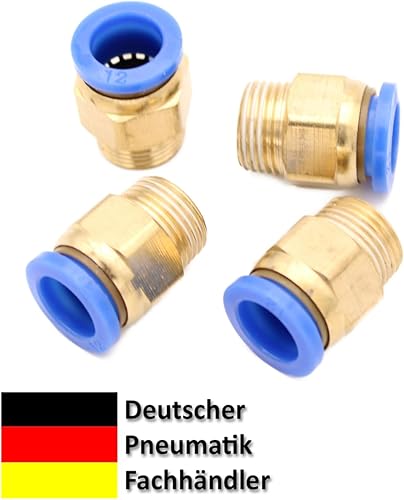 Pneumatik Steckverschraubung R 3/8' auf 12mm IQS, 4 Stück Push In Druckluftanschluß Steckanschluss - Cheap-Us