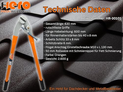 HERO Rinneisenbieger Rinneisenbiegezange 630mm Abbiegezange Rinneisen Biegezange Dachdeckerzange Rinnenhalter Dachrinnenzange Rinneisenzange Rinneisenabbiegezange Profi Dachdecker Spezialzange - Cheap-Us