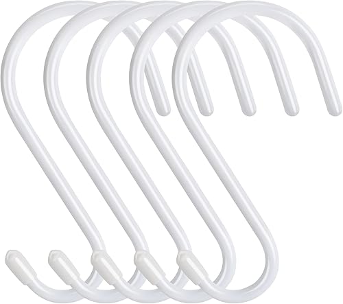 JatilEr 5 Stück S Haken Groß, Weiß Gummiert 14 cm Hacken zum Einhängen, Anti-Rost Metallhaken zum Aufhängen Belastbar bis 30KG S-Form Hängehaken für Kleiderstange Küchenleiste in Schlafzimmer Bad Büro - Cheap-Us
