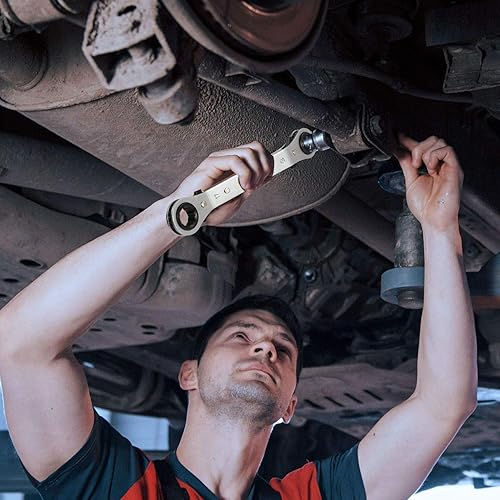 DURATECH Doppel-Ratschenschlüssel-Satz, Ratschen-Ringschlüssel-Satz, Doppelringschlüssel Ratsche Gekröpft Schraubenschlüssel Set, Umschaltbar, 5-teilig, Metrisch, SW 6-21mm, mit Aufbewahrungstasche - Cheap-Us