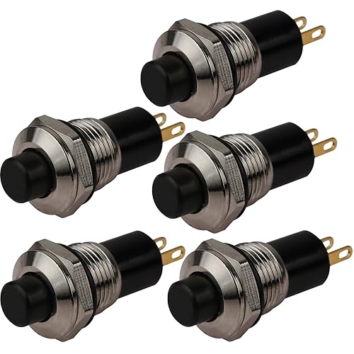 CLDIY Druckschalter, selbstsichernde Mini-Schalter, die 10mm Runde DC24V 0.5A schwarze Kappe 5PCS verriegeln - Cheap-Us