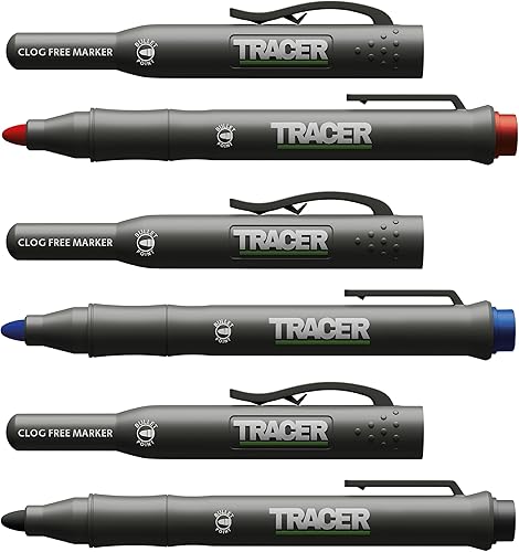Tracer Verstopfungsfrei Baumarkierungsset. 3 x Markierungsstifte mit Halteclippen (Allzweckmarker, ideal für glänzende und staubige Oberflächen) Markierstift – Schwarz, Rot und Blau - Cheap-Us