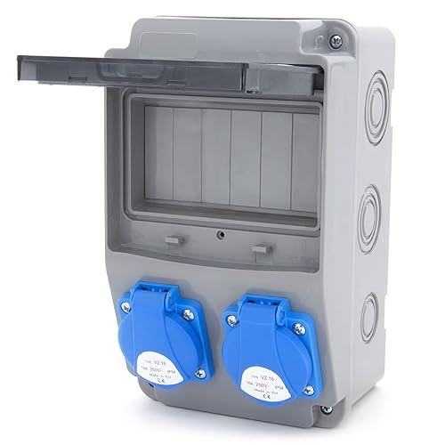 ELS Elektrotechnika Steckdosenverteiler Baustromverteiler Wandverteiler Schuko 2x230V + Sicherungen Leitungsschutzschalter 2x LS C16 +FI40 Verdrahtet und Anschlußfertig für Innen- und Außenräume, IP54 - Cheap-Us