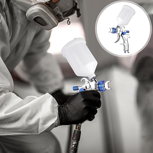 HVLP Lackierpistole Spritzpistole 3 Düsen 1,4mm 1,7mm 2,0mm Profi Farbsprühsystem Spraypistole mit 600 ml Plastikbecher Mit Luftdruckregler für Auto-Autodetail-Lackierung (Blau) - Cheap-Us