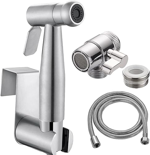 Home Handheld Bidet, Bidet-Toiletten-Set mit Wasserhahn, Schlauch und Anschluss, perfekt zum Haarwaschen oder Reinigen des Waschbeckens (Silber) - Cheap-Us
