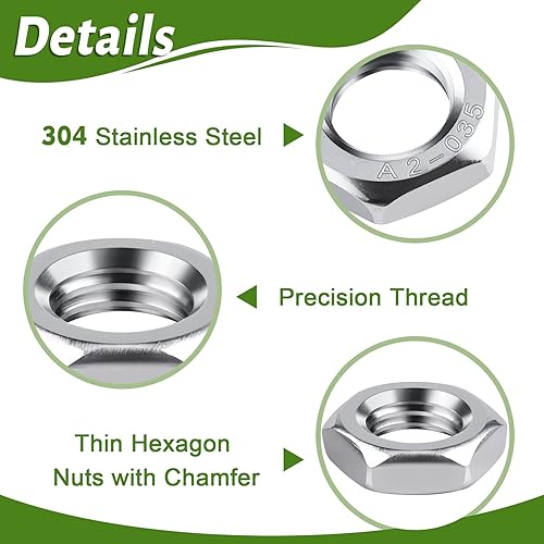 M8 Mutter 25 Stück, Sechskantmutter Edelstahl (Niedrige Form), DIN439 A2 V2A Muttern Edelstahlmutter Halbmuttern Flachmuttern Hex Nut für Schrauben & Unterlegscheiben & Gewindestangen - Cheap-Us