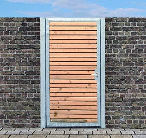 Tor Holztor Gartentor Hoftor Verzinkt mit Pfosten & Holzfüllung Quer (HxB) 180cm x 105cm - Cheap-Us