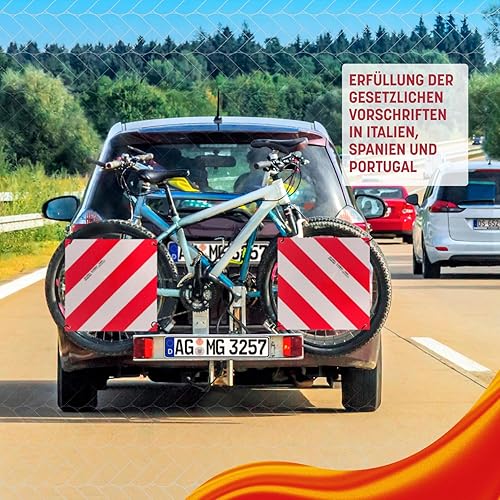MAGMA | Warntafel Italien Fahrradträger | 3-Pack Warntafel Italien Spanien + 4 Spanngurte + Tasche Anti Kratzer | Warntafel Fahrradträger | Wohnmobil | Warnschild 50x50 cm | Schild Fahrrad Rot - Cheap-Us