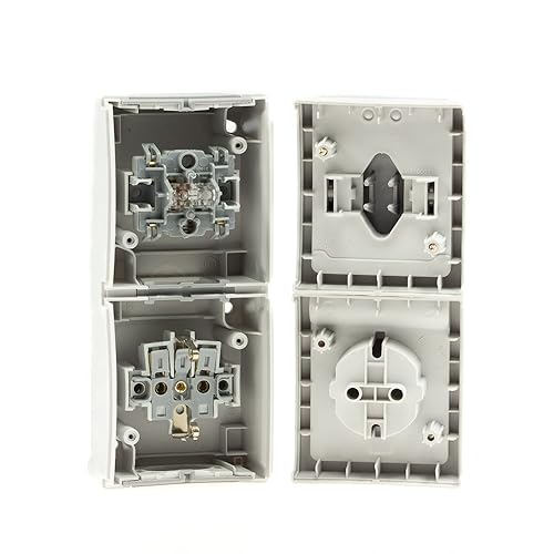 Aufputz Feuchtraum Steckdose/Wechselschalter Kombination senkrecht IP54, Modell Pacific, grau - Cheap-Us