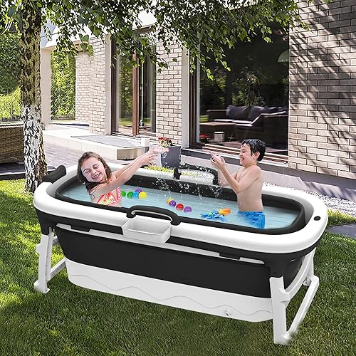 UISEBRT 138X62X52cm Faltbare Badewanne Erwachsene, Tragbare Klappbare Badewanne mit Abdeckung & Massagerollen Seifenkorb, Foldable Bathtub für Badezimmer und DuscheSchwarz, Ohne Badewannenmatte - Cheap-Us