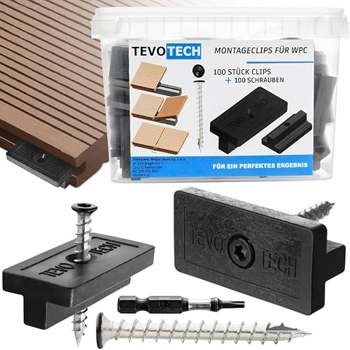 100 Stück WPC Dielen Clips, 6 mm Befestigungsclips aus Kunststoff für WPC Terrassendielen, verdeckte T-Clip-Befestigung + Edelstahlschrauben + Bit, Set für terrasenboden - Cheap-Us