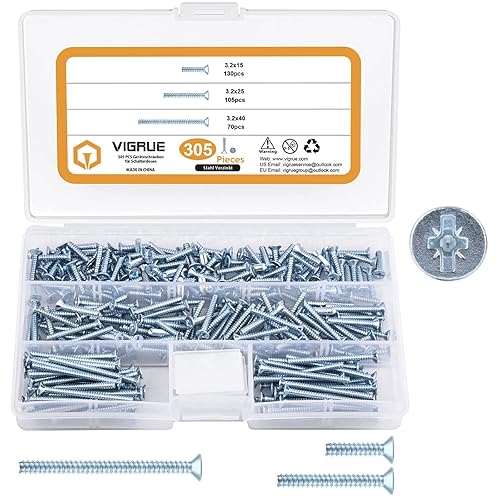 VIGRUE 305 Stück Geräteschrauben für Schalterdosen, Dosenschrauben 3,2x15mm, 3,2x25mm, 3,2x40mm, Steckdosen Schrauben aus Stahl Verzinkt mit PZ1/Schlitz - Cheap-Us