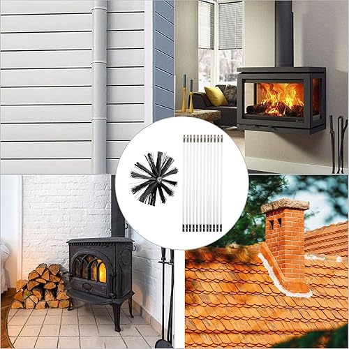 ZLLZPZD 4.8m Kaminbesen,Ø150mm Ofenrohrbürst mit 12 Flexible Stangen 410mm,Schornsteinfeger Bürste Stange Set,Kaminbürste mit 2 Bürstenköpfen,Schornsteinbesen Kit für Kamin/Abwasserrohr/Trockner Vent - Cheap-Us