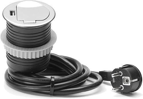 UNITEC Einbausteckdose für Tischplatte, Tischsteckdose, 1xSchuko + 1xUSB, kompakte Abmessungen, einfache Installation, Schutz durch Deckel zum Schieben aus Edelstahl - Cheap-Us