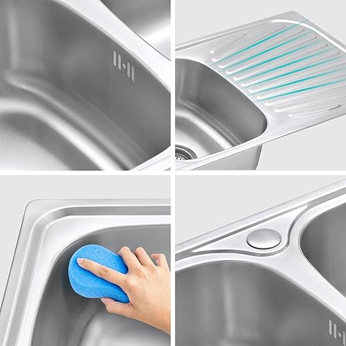 JASSFERRY Edelstahl Küchenspüle 2 Becken, Reversibel Einbauspüle mit Siphon-Ablauf und Überlaufgarnitur 1180 x 480mm - Cheap-Us