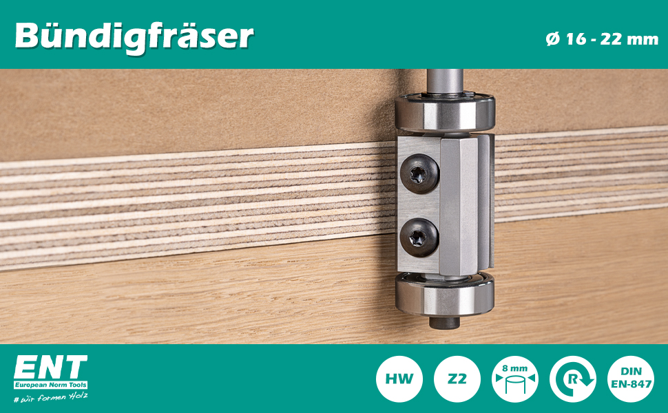 ENT Bündigfräser Wendeplatten Kugellager 8 mm Schaft Holz bündig fräsen