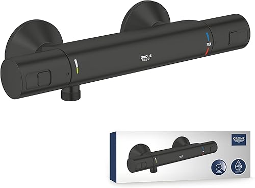 GROHE Precision Start - Thermostat-Brausebatterie (wassersparend, Sicherheitssperre bei 38°C, mit Rückflussverhinderer), matt schwarz, 345942430 - Cheap-Us