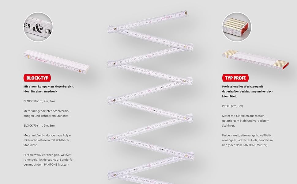 Metrie, Zollstock, Block-typ meter, Typ Profi meter, Professionelles Messwerkzeug