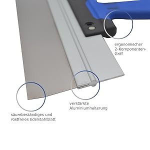edlestahlblatt, ergonomischer griff, verstärkte Aluminiumhalterung