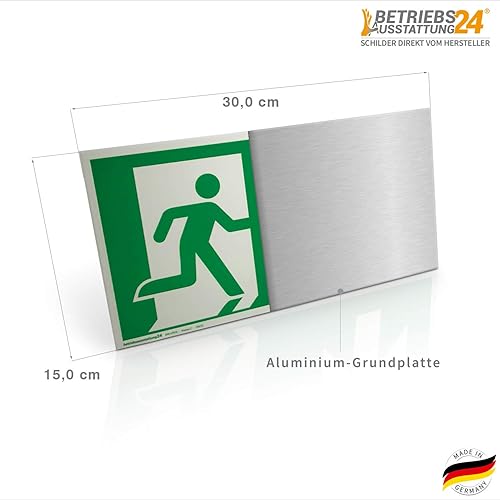 Notausgangsschild „links abwärts“ - Aluminium, langnachleuchtend - 30,0 x 15,0 cm - Gemäß ASR A1.3 DIN 7010 DIN 67510 - Rettungsweg, Fluchtweg - Betriebsausstattung24® - Cheap-Us