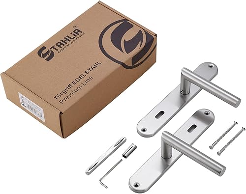 Stahlia Langschild Drückergarnitur Edelstahl gebürstet EMILIA | BB - Buntbart | Türbeschlag für Innentüren, Zimmertüren, Eingangstüren für Türstärke 20 – 47 mm | Befestigungsmaterial - Cheap-Us