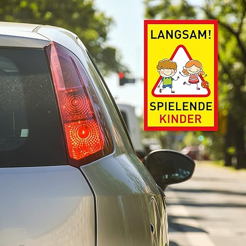 Achtung Kinder Schild (20x30 cm Kunststoff) - Warnschild spielende Kinder - Vorsicht Hier Spielen Kinder - Bitte langsam Fahren - 870211 - Cheap-Us
